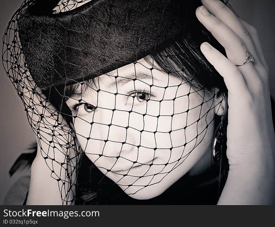 Young beautiful teen girl portrait in a hat with. Young beautiful teen girl portrait in a hat with