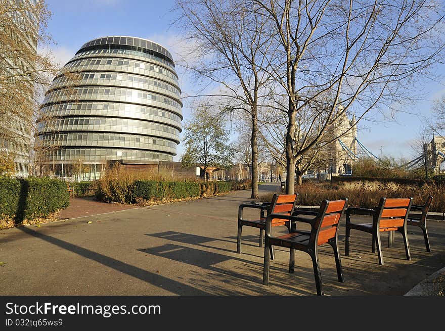 The London City Hall building from Norman Foster in the headquarters of the Greater London Authority