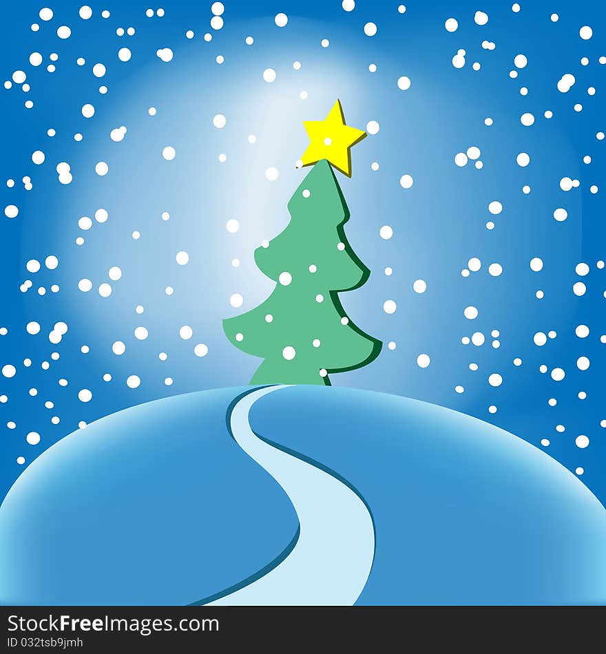 Vector christmas postcard with snow and xmas tree. Vector christmas postcard with snow and xmas tree