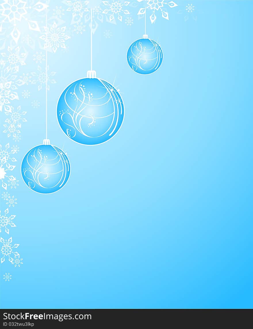 Christmas balls on a background with snowflakes