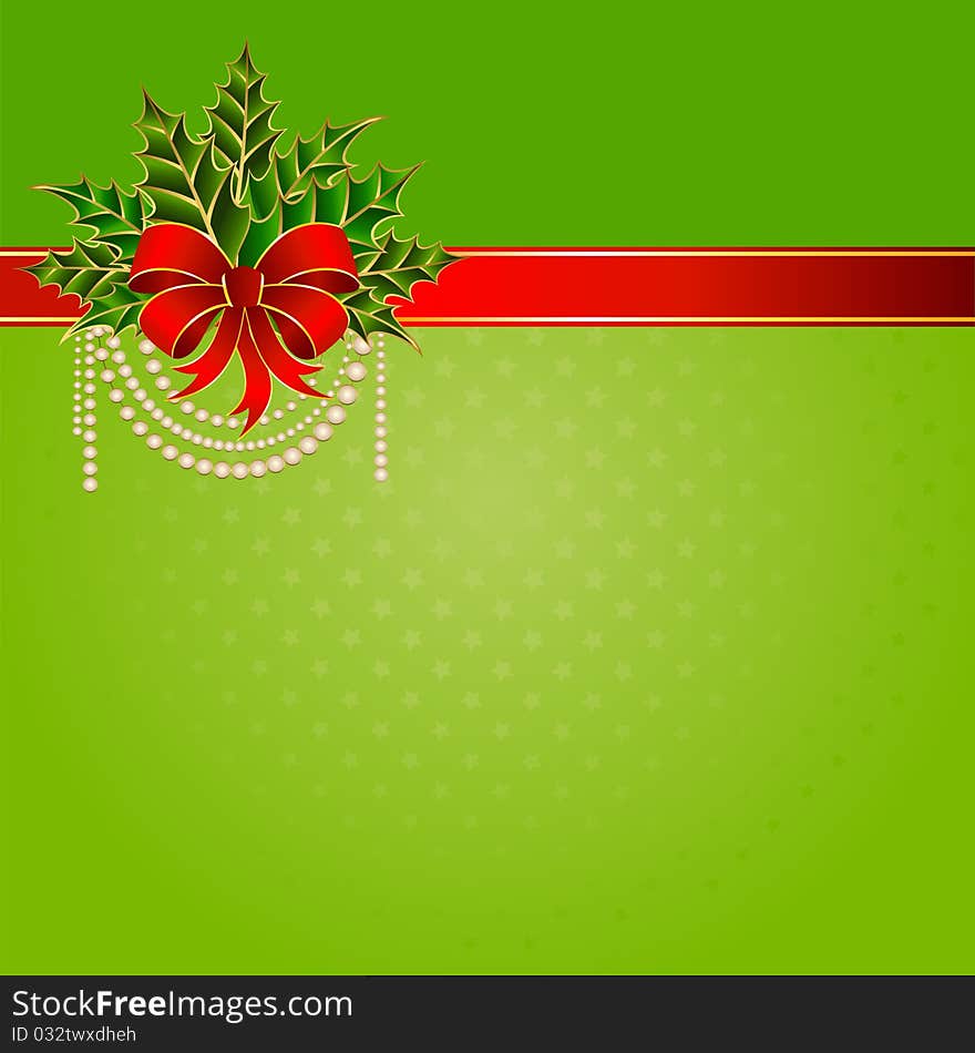 Christmas red bow on a green background