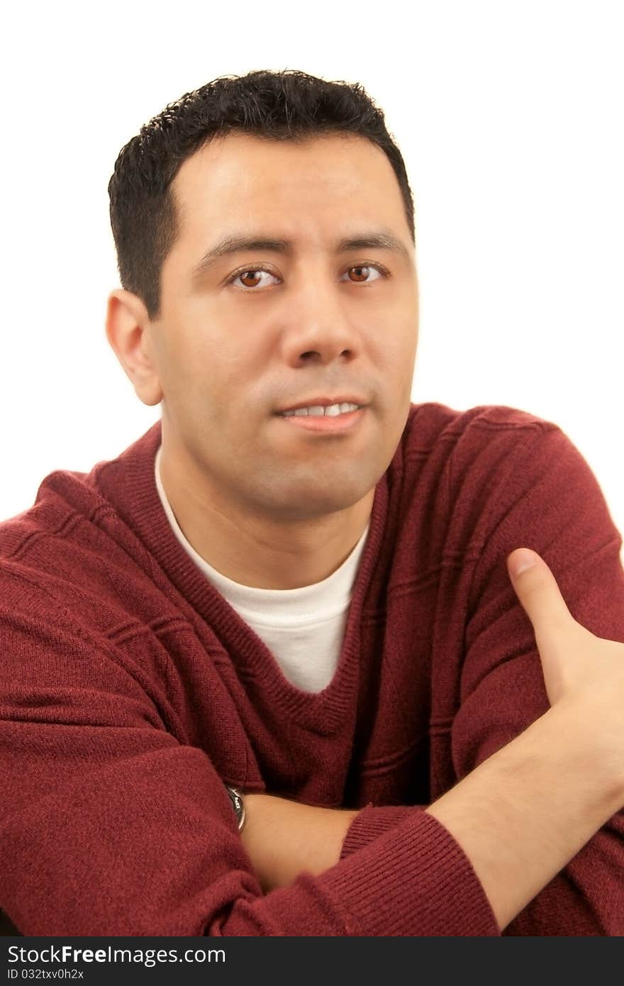 Portrait of a content thoughtful man isolated on pure white background. Portrait of a content thoughtful man isolated on pure white background