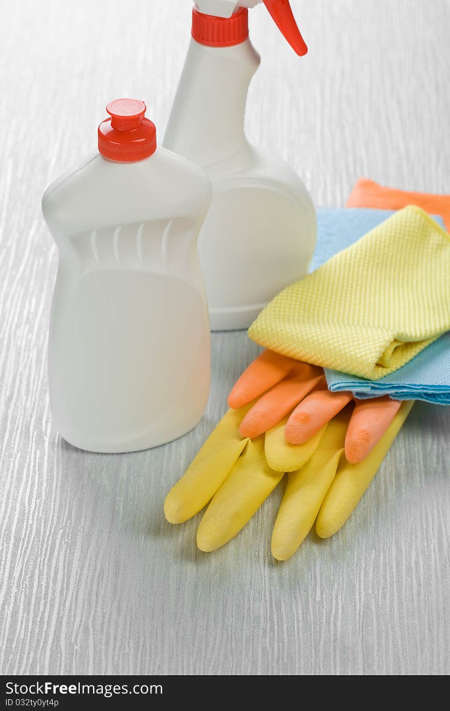 Studio shot set of cleaning items on abstract background. Studio shot set of cleaning items on abstract background