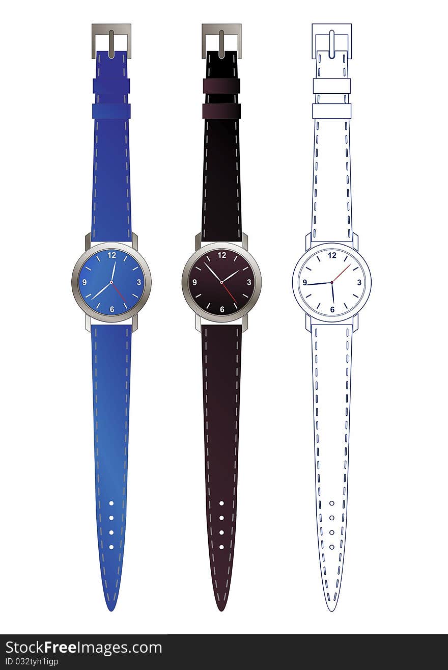 Three editable watch design illustrations