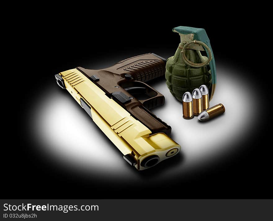 Image of Handgun bullets and granade