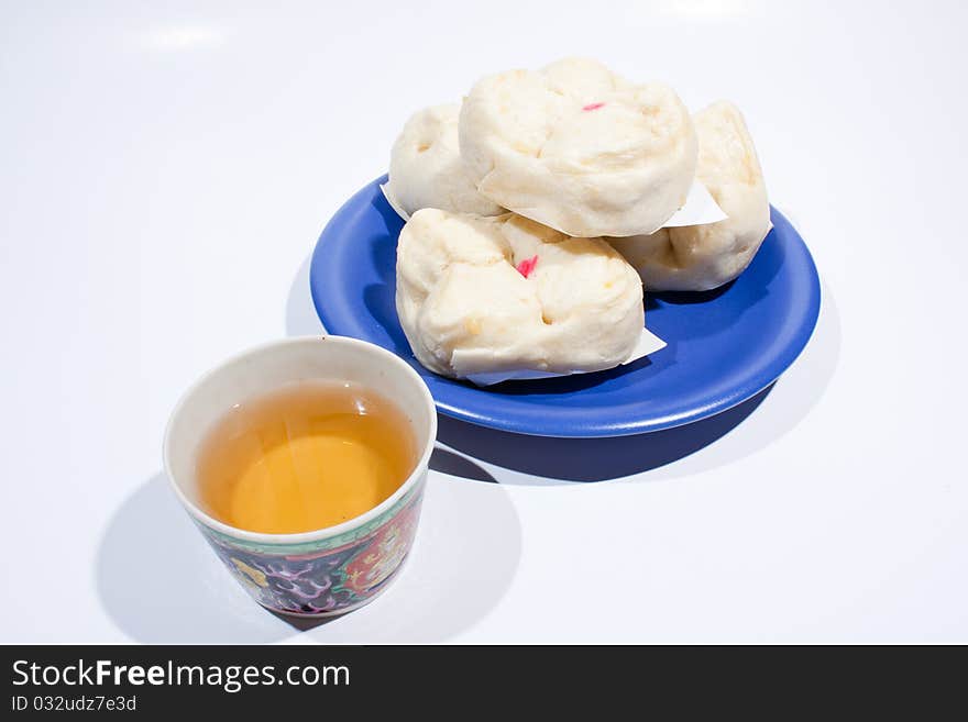 Steamed tea and placed on a white background plate. Steamed tea and placed on a white background plate.