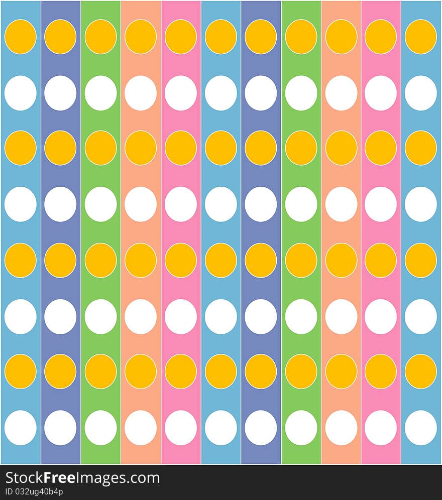 Colored striped texture with white and yellow circles