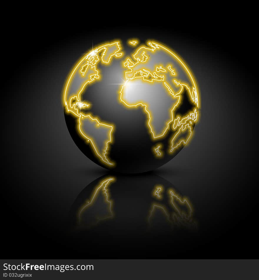 Globe on a black background.