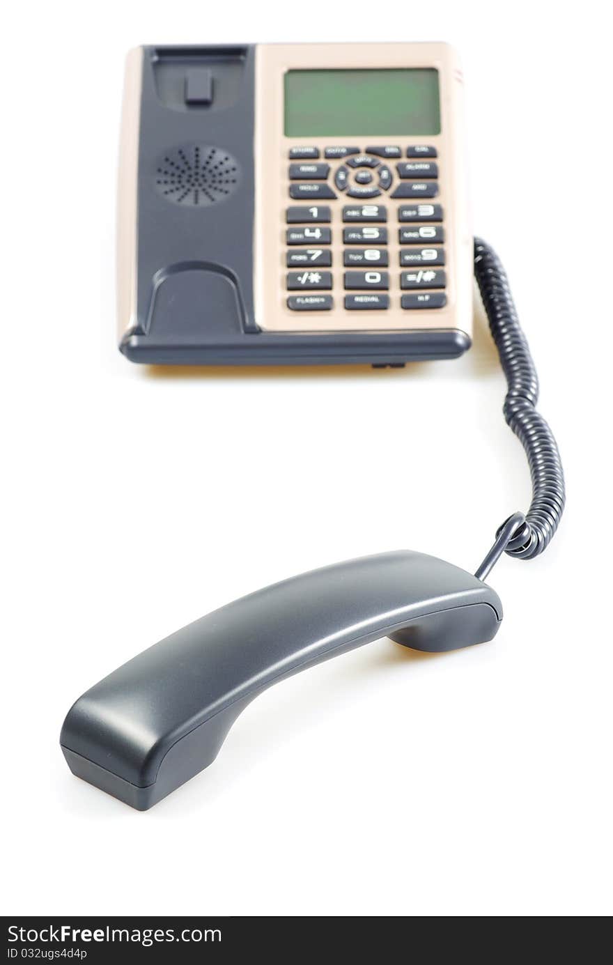 Blue office telephone isolated on a white background