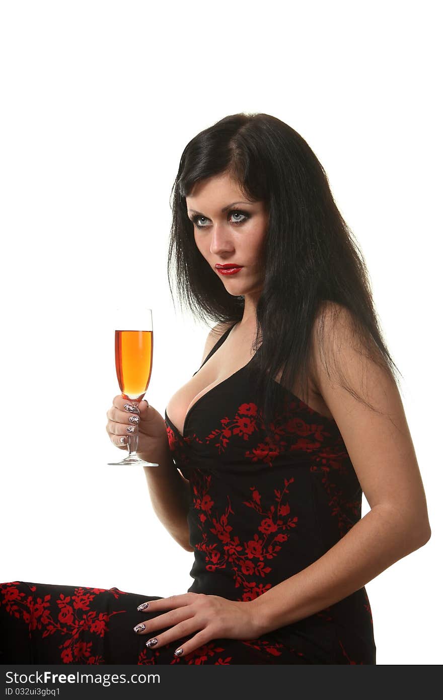 Woman In A Dress Drink Wine