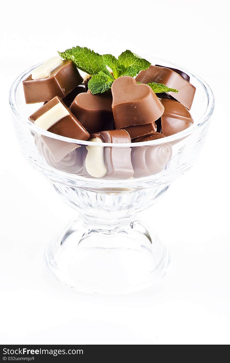 Glass Bowl Of Chocolates And Mint