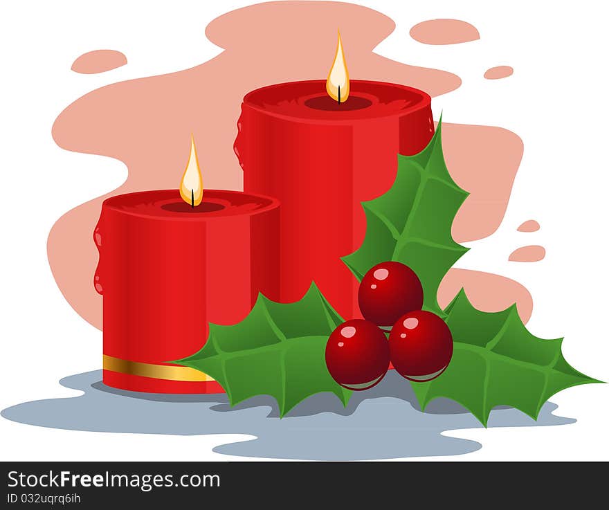 Red christmas candles and holly