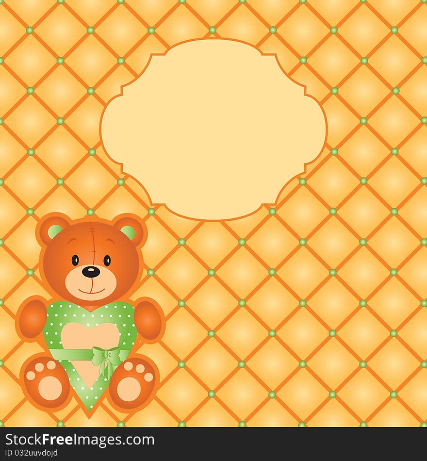 Orange blank card with teddy bear