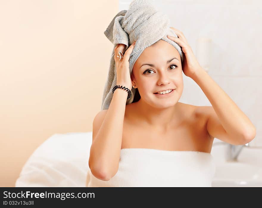 Portrait of young girl in towel. Portrait of young girl in towel