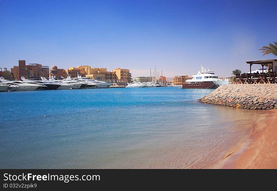 Luxury yachts at El Gouna, Egypt, on the Red Sea.