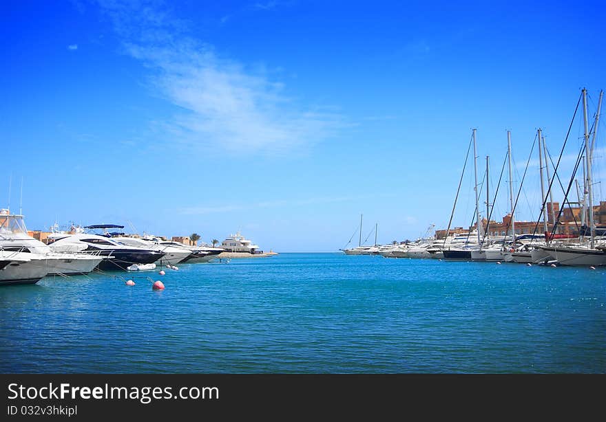 Luxury yachts at El Gouna, Egypt, on the Red Sea.