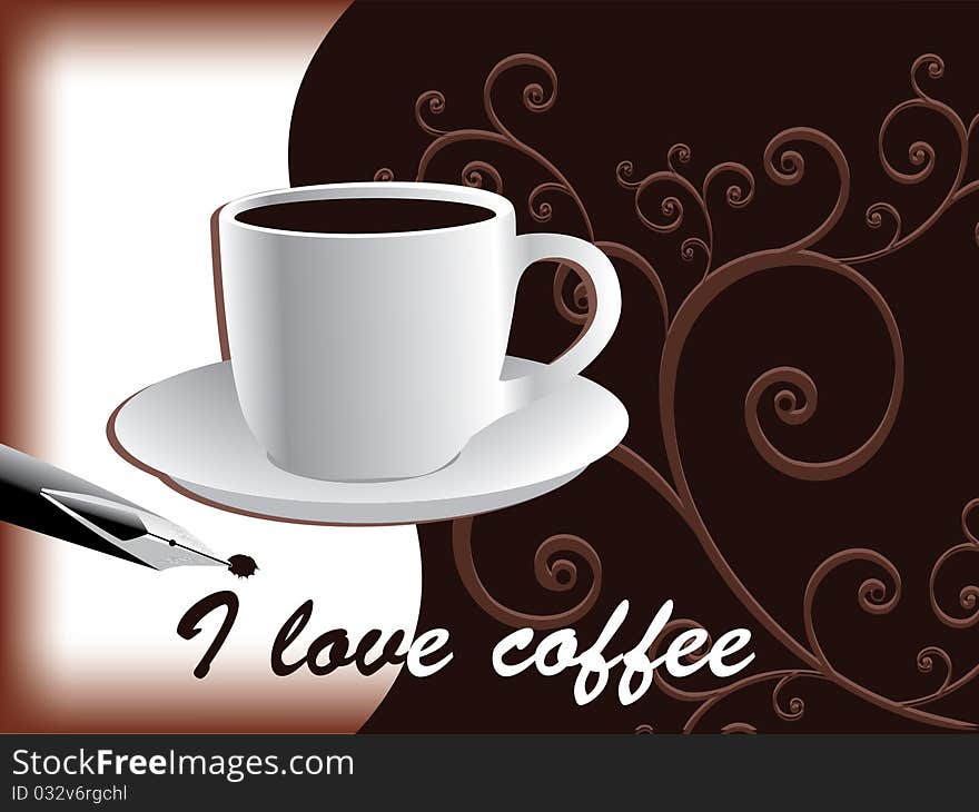 Coffee background with fountain pen illustration