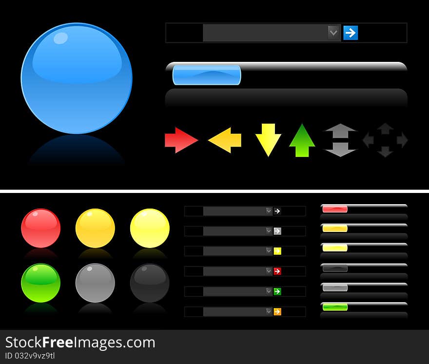 Collection of buttons for web design on a black background. A illustration. Collection of buttons for web design on a black background. A illustration