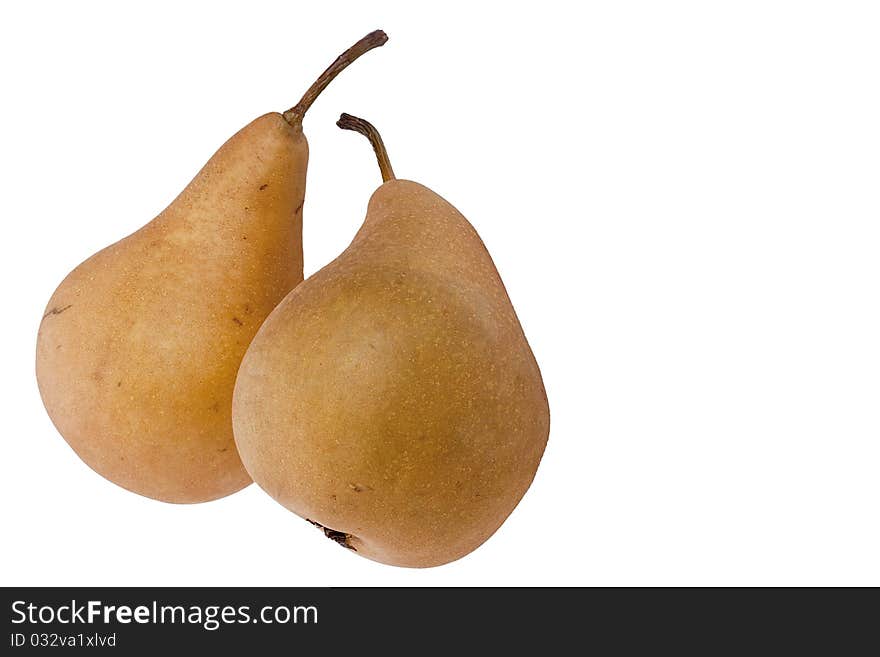 Flavovirent pears with a matte surface on a white background.