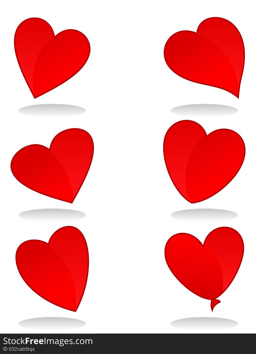 Set of icons of red hearts. A  illustration. Set of icons of red hearts. A  illustration