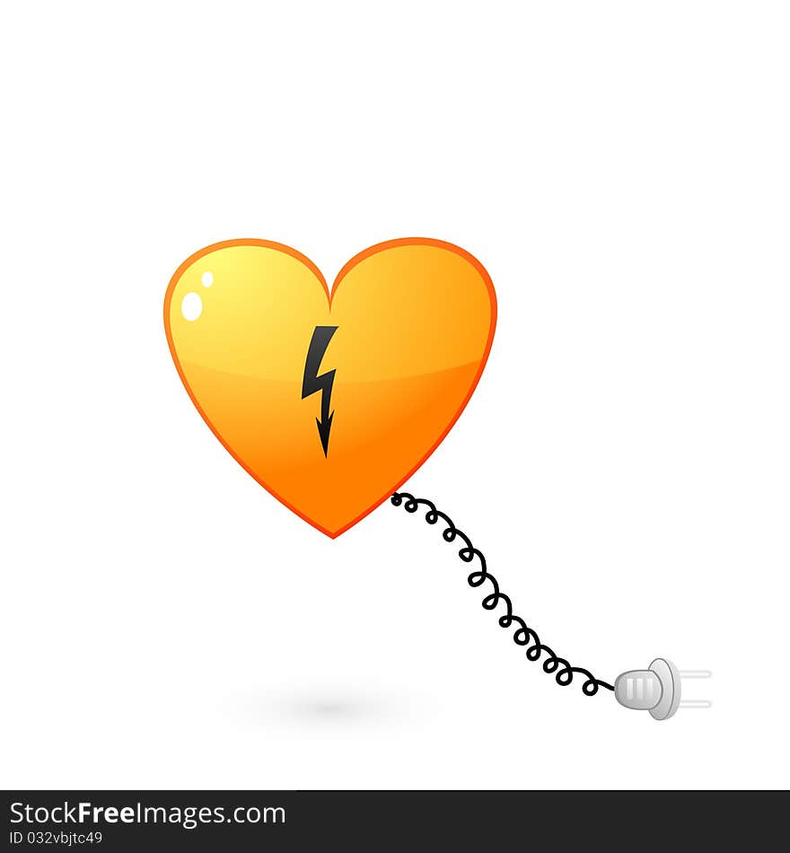 Vector illustration of electric heart with cable and plug