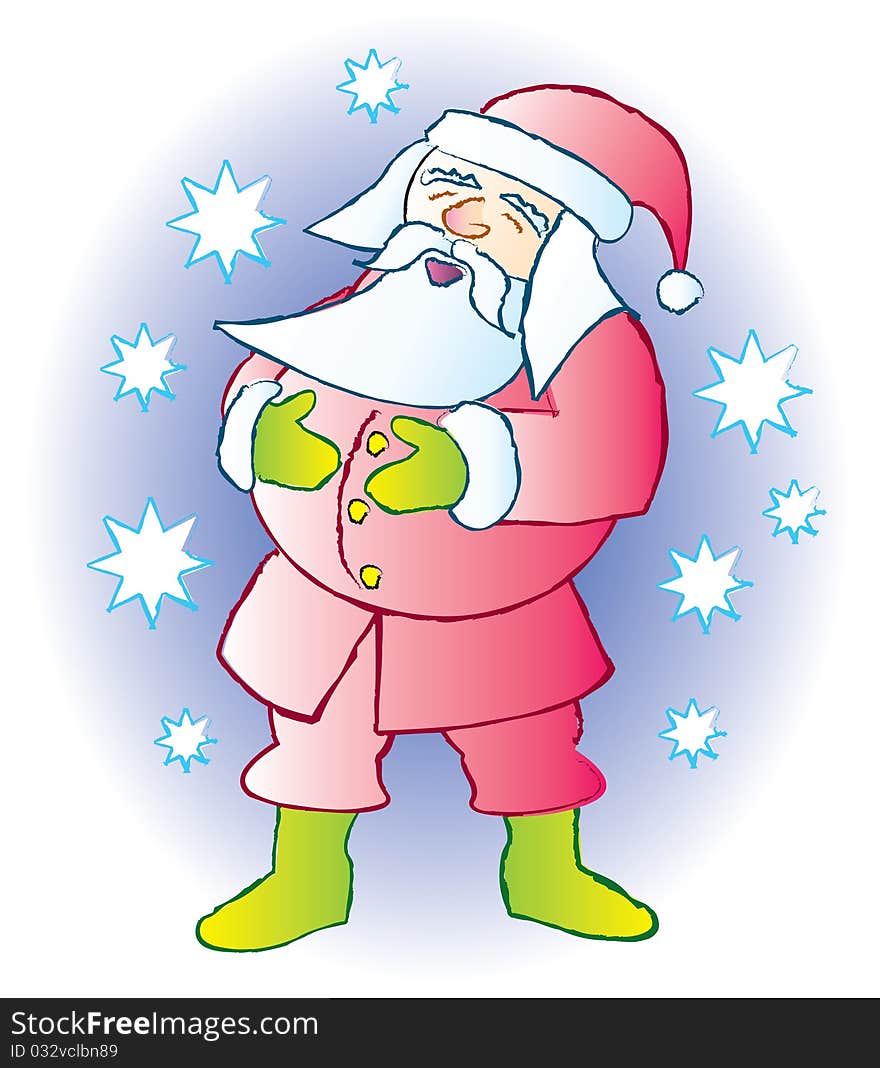 A stylized cartoon of a jolly Santa Claus laughing. A stylized cartoon of a jolly Santa Claus laughing.