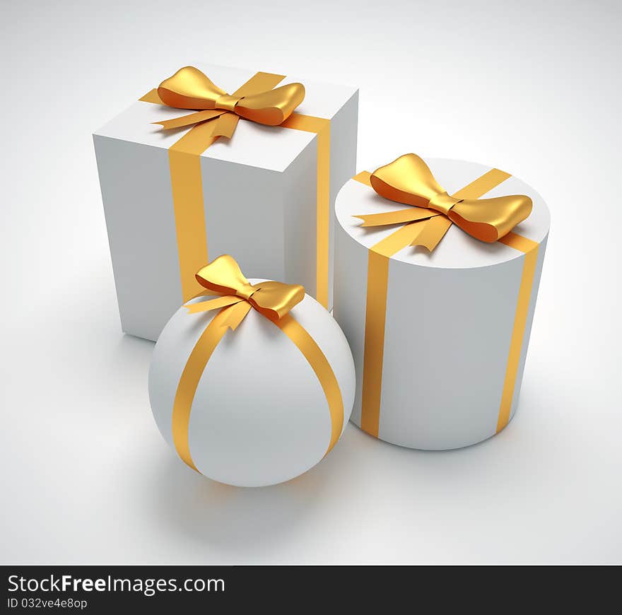 Boxes with ribbon - this is a 3d render illustration. Boxes with ribbon - this is a 3d render illustration