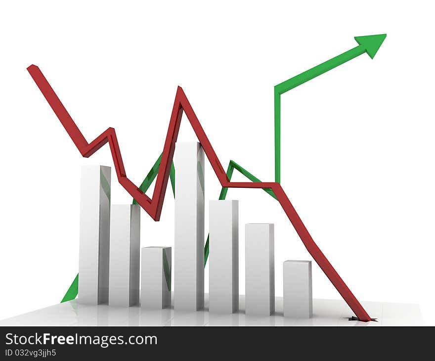 Digital illustration of Business Graph in 3d on white background