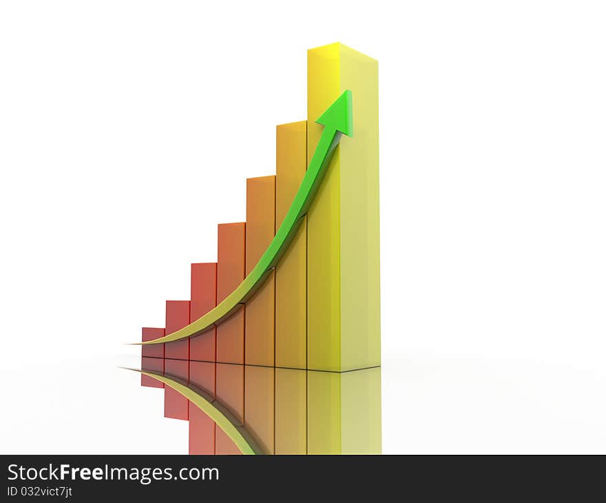 Digital illustration of Business Graph in 3d on white background