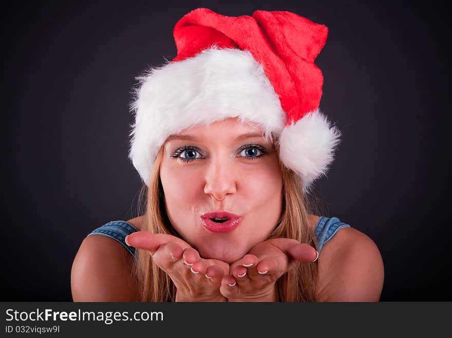 Christmas girl in the Santa Claus hat