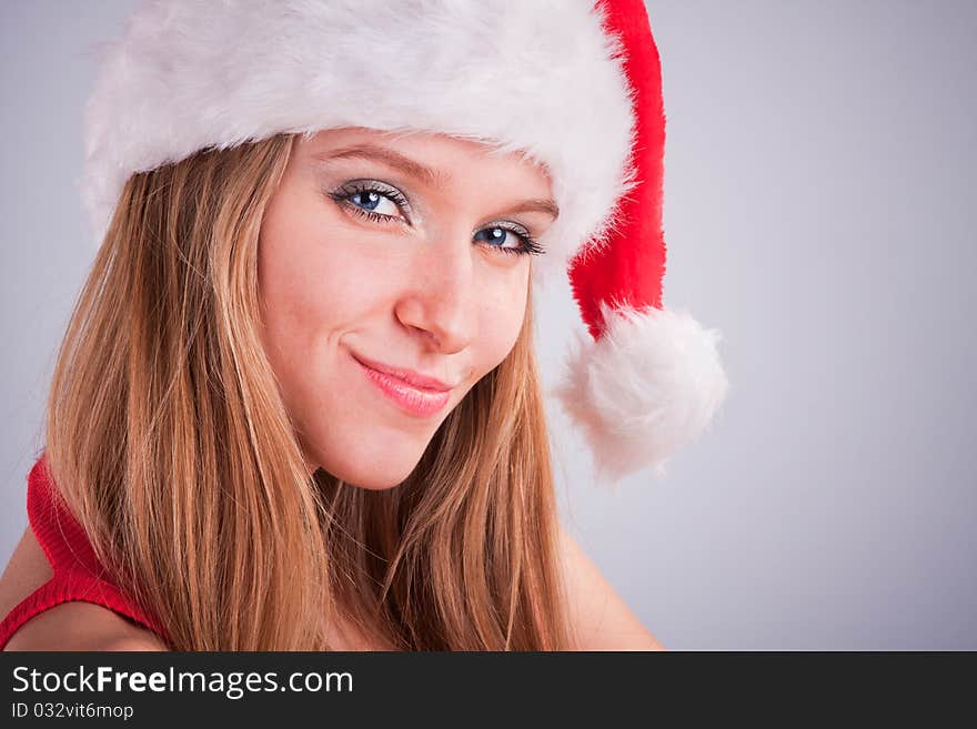 Christmas girl in the Santa Claus hat