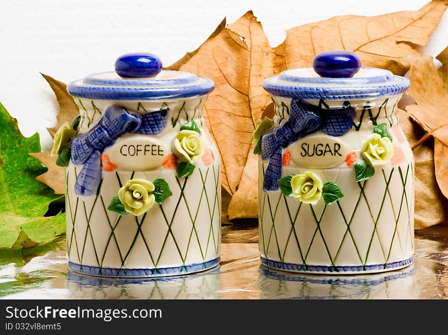 Ceramic containers for coffee and sugar