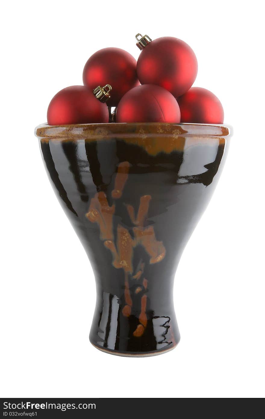 Ceramic Vase With Red Christmas Balls