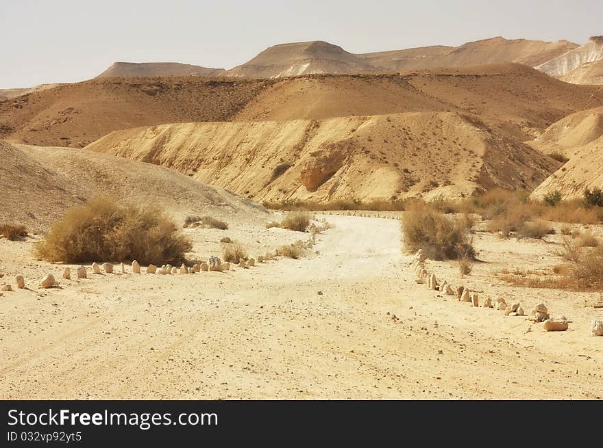 An image of a desert trail in the Negev Desert, Israel