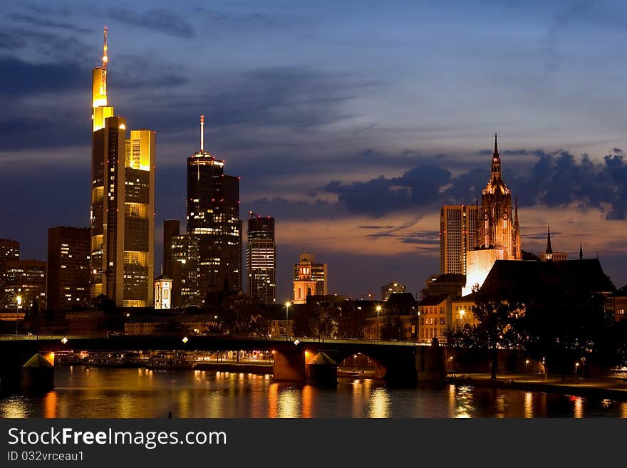 Skyscrapers in Frankfurt-am-Mein in the night. Germany. Skyscrapers in Frankfurt-am-Mein in the night. Germany.