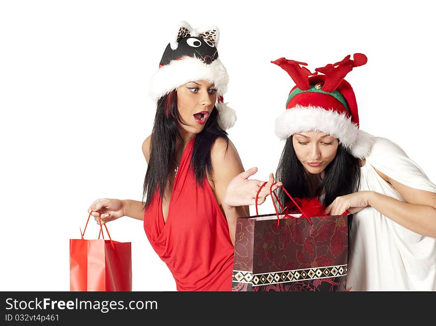 Two beautiful ladys with shopping bags