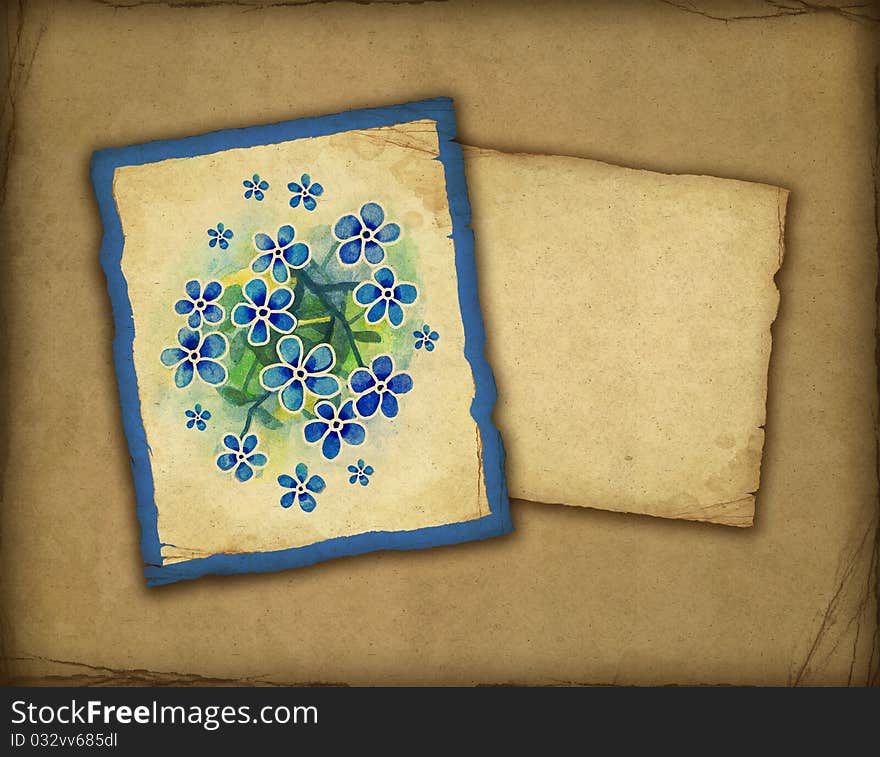 Old card with blue flowers