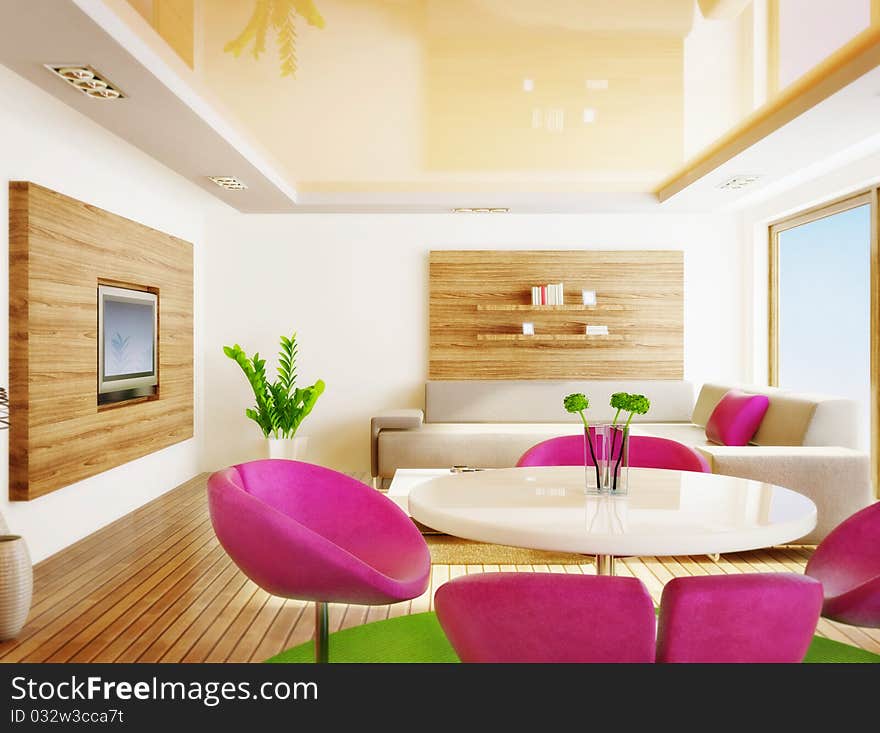 Modern interior room with nice furniture inside