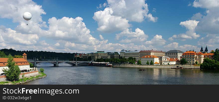 Prague panorama with balloon, Czech Republic