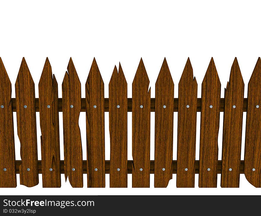 Wooden fence composed from crashed brown boards isolated on white background (disposed horizontally). Wooden fence composed from crashed brown boards isolated on white background (disposed horizontally)