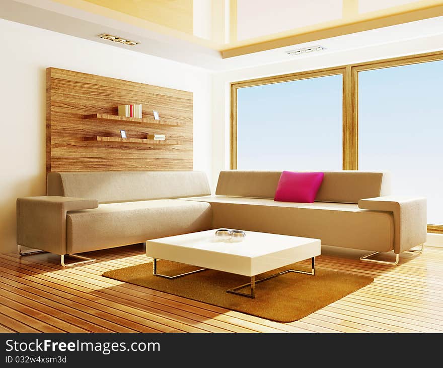 Modern interior room with nice furniture inside