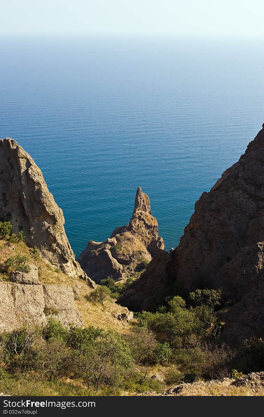 View from Kara-Dag mountains to the Black Sea, Crimean peninsula.