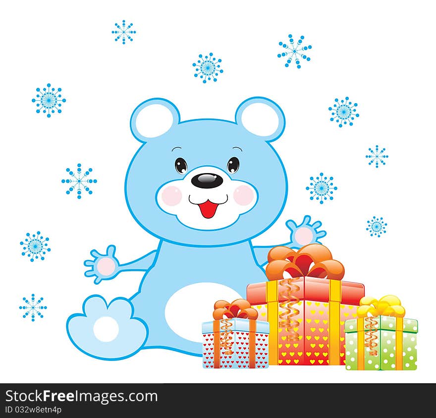 Blue bear with gifts