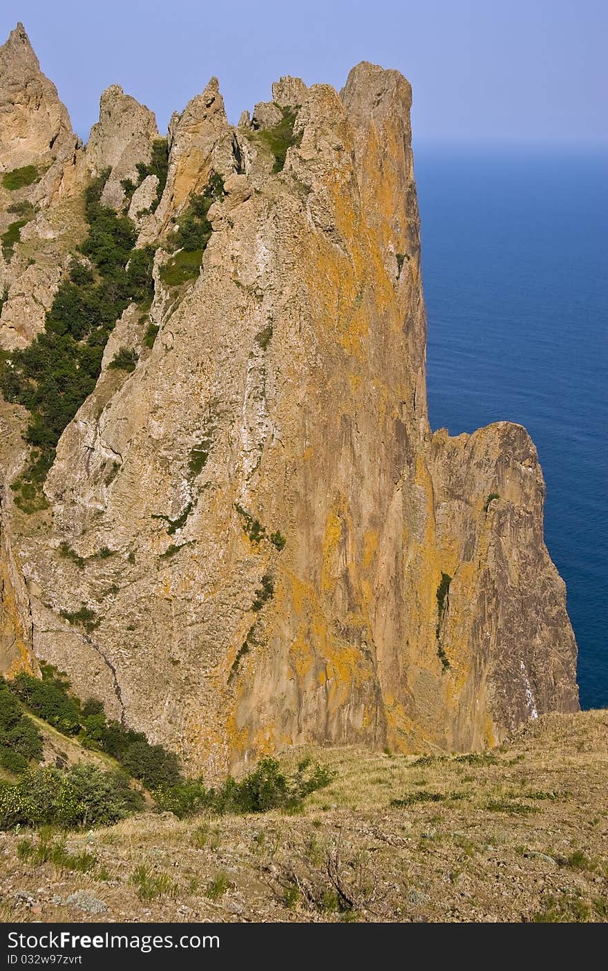 View from Kara-Dag mountains to the Black Sea, Crimean peninsula.