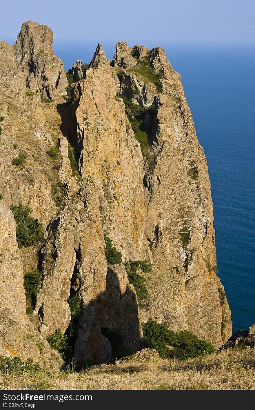 View from Kara-Dag mountains to the Black Sea, Crimean peninsula.