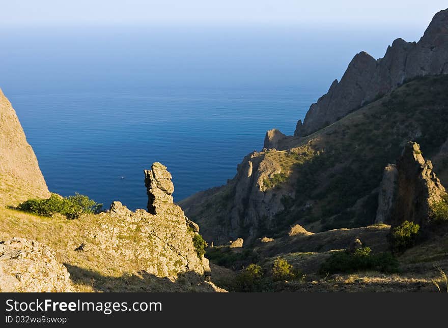 View from Kara-Dag mountains to the Black Sea, Crimean peninsula.