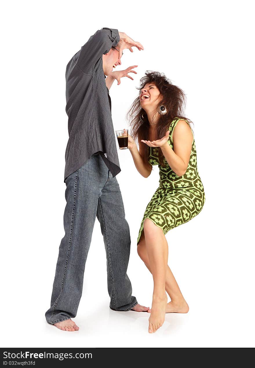 Cheerful guy and the girl isolated on a white background