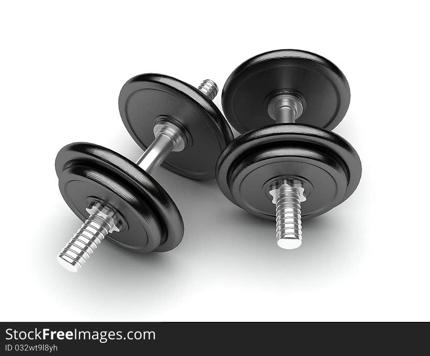 two dumbbells on a white background