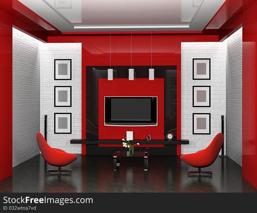 Modern Interior Of The Living Room 3D