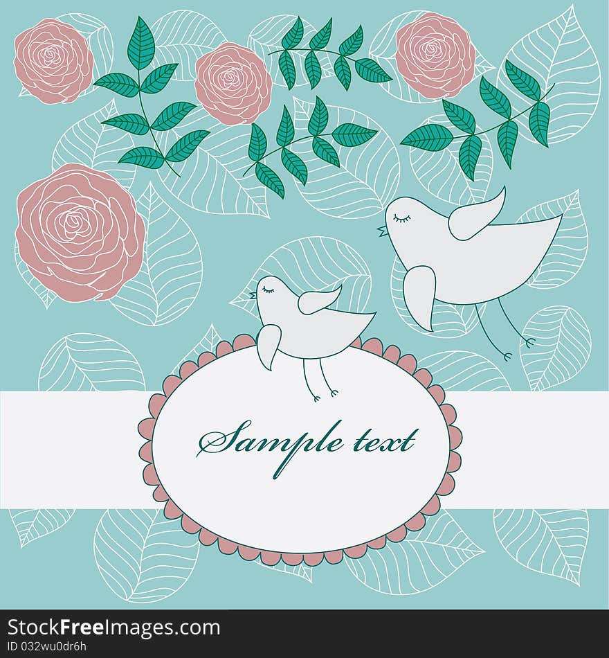 Vintage cute card with birds and flowers. Vintage cute card with birds and flowers